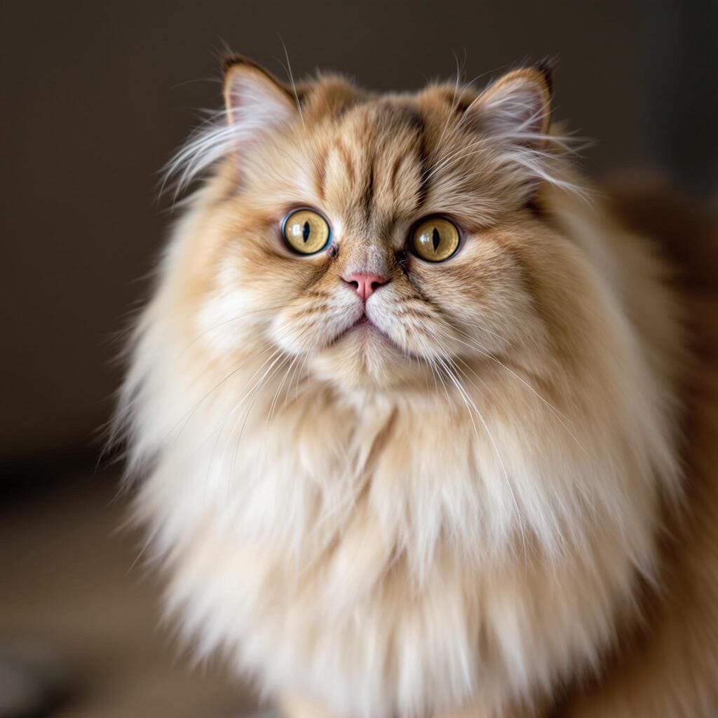 Persian cat with a round face and a long coat