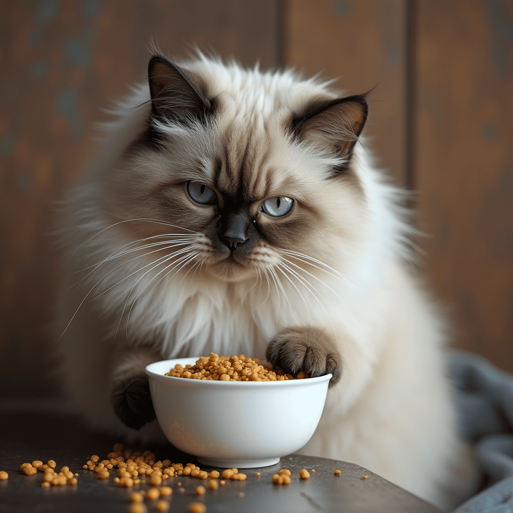 Ragdoll eats out of a bowl