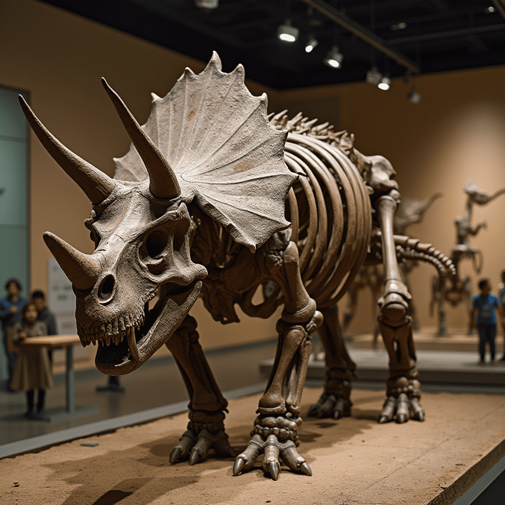 reconstructed Triceratops skeleton in a science exhibit