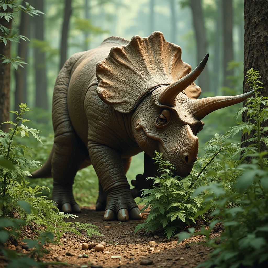 Triceratops eats ferns and shrubs